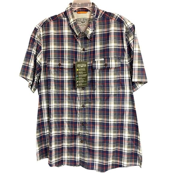 Field & Stream Plaid Short Sleeve Button Up SPF 30 Outdoorsy Fishing Camping Men - Picture 1 of 6